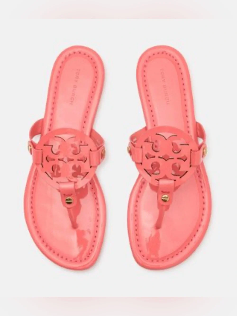 NWOT Tory Burch Miller Patent Leather Sandals in Coral Crush!